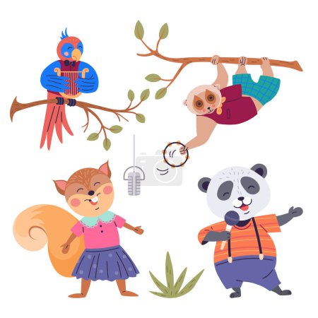 Illustration for Animal music vector illustration. The enchanted event in zoo is harmonious celebration happiness Join orchestra creatures as they create festive atmosphere in zoo - Royalty Free Image