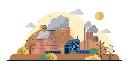 Illustration for Factories vector illustration. Industrial buildings, monuments innovation, house treasures technological advancement Air pollution, discordant note in symphony progress, challenges environmental - Royalty Free Image