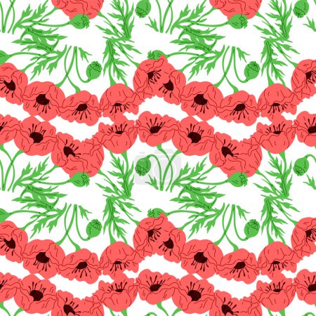 Illustration for Seamless pattern flowers vector illustration. The seamless pattern flora and fauna created visually captivating composition, reflecting abundance nature The seamless background provided continuous - Royalty Free Image