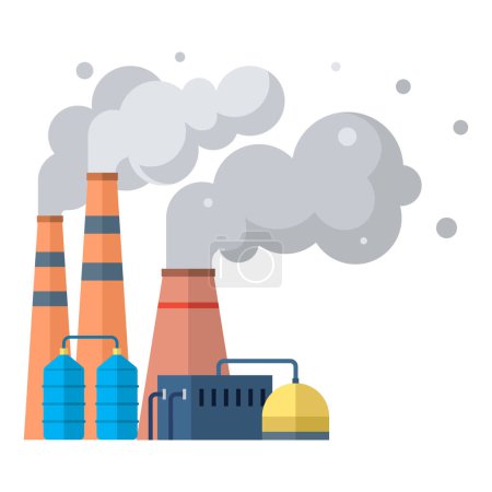 Fabriken Vektor Illustration. Klima, stummer Erzähler, beobachtet den Dialog zwischen industrialisiertem Fortschritt und natürlicher Welt.