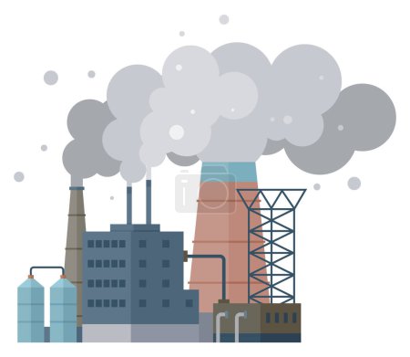 Ilustración de Ilustración vectorial de fábricas. Contaminación del aire, melodía inquietante progreso, reverbera a través de la atmósfera como coro espectral Contaminación, disruptor en la historia ambiental, desafía la resiliencia - Imagen libre de derechos