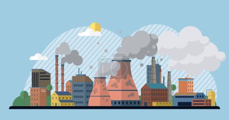Factories vector illustration. Pollution, disruptor in environmental story, challenges resilience ecosystems Eco-processes, silent stewards, work diligently to offset impact industrialization