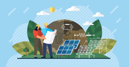 Illustration for Solar energy vector illustration. Solar energy concepts emphasize sustainable and eco friendly aspects power generation Photovoltaic technology is at forefront efficient energy generation - Royalty Free Image