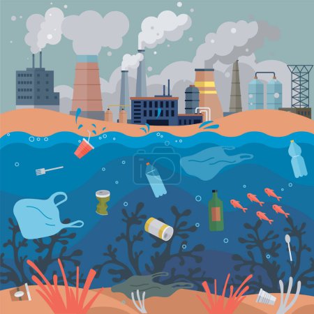 Illustration for Waste pollution vector illustration. Waste management is key to mitigating negative environmental impacts waste Ecological considerations should be integrated into waste management practices - Royalty Free Image
