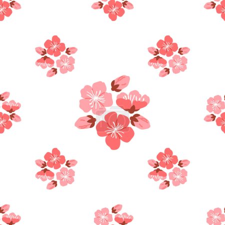 Ilustración de Sakura patrón de ilustración vectorial. El infinito encanto de fondo sin costuras cautivó los sentidos, sumergiéndolos en la belleza del mundo Las flores de sakura florecientes continuas representaron la creación del ciclo perpetuo - Imagen libre de derechos