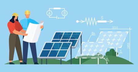 Photovoltaische Vektorillustration. Die Integration erneuerbarer Energiequellen ist entscheidend, um einen nachhaltigen Energiemix zu erreichen. Saubere Energielösungen wie Solarenergie tragen zu einer grüneren Zukunft bei.