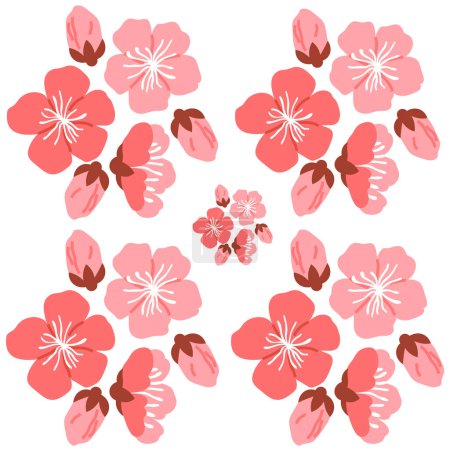 Ilustración de Sakura patrón de ilustración vectorial. Los elementos decorativos incorporaron motivos de sakura repetitivos, agregando toque sofisticado y encanto. El diseño sin costuras mostró patrones intrincados y delicados. - Imagen libre de derechos