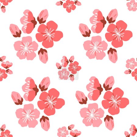 Téléchargez les illustrations : Illustration vectorielle de motif Sakura. Les éléments décoratifs incorporaient des motifs sakura répétitifs, imprégnant le design de grâce et de beauté. - en licence libre de droit