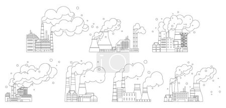 Ilustración vectorial de fábricas. Contaminación atmosférica, nota discordante en el progreso sinfónico, desafía la armonía ambiental Contaminación, antagonista en la narrativa ambiental, prueba ecosistemas de resiliencia