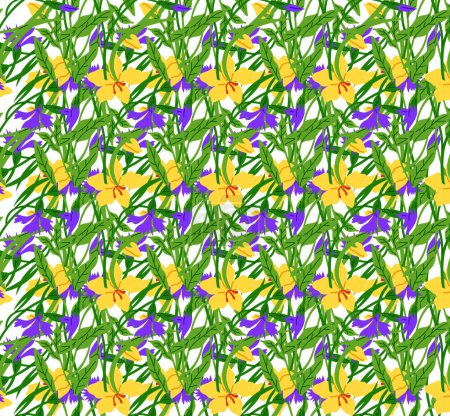 Illustration for Seamless pattern flowers vector illustration. The repetitive design created continuous flow seamless patterns The seamless pattern flowers concept explored beauty and symbolism floral motifs - Royalty Free Image
