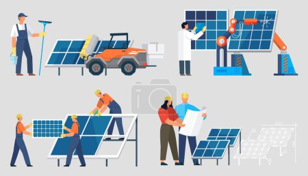 Illustration for Photovoltaic vector illustration. Electric power serves as foundation for technological advancements in various sectors The integration renewable energy sources is crucial for achieving sustainable - Royalty Free Image