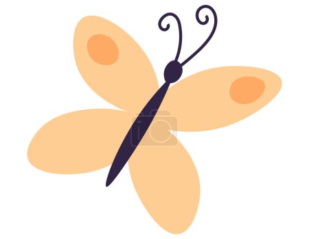 Illustration for Charming apricot-colored butterfly with playful spots and whimsical curled antennae, evoking a sense of joy and playfulness - Royalty Free Image