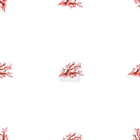 Téléchargez les photos : Illustration vectorielle de motif Sakura. Le design sans couture a mis en valeur la beauté délicate floraison fleurs de sakura sur fond serein L'atmosphère fleurie créée par les fleurs de sakura transportés téléspectateurs - en image libre de droit