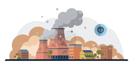 Illustration for Factories vector illustration. Air pollution, discordant note in symphony progress, challenges environmental harmony Pollution, antagonist in environmental narrative, tests resilience ecosystems - Royalty Free Image