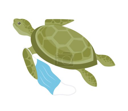 Garbage vector illustration. Non-recyclable waste underscores challenges sustainable waste management Zero waste importance minimizing environmental impact. Turtle with a protective mask on its paw