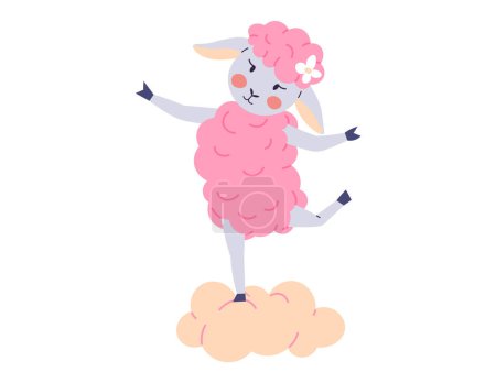 Illustration for Animal music vector illustration. The festive event in zoo is joyful orchestra happiness and celebration come together to perform cheerful melody, creating magical zoo. Pink sheep dancing on a cloud - Royalty Free Image