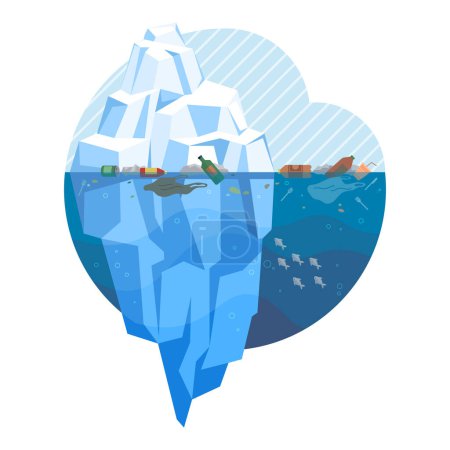 Ocean pollution vector illustration. The ocean pollution concept highlights need for global collaboration in environmental conservation Garbage and rubbish in ocean contaminate water, harming marine