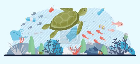 Ocean pollution vector illustration. The ocean pollution metaphor serves as stark reminder our impact on seas Contamination ocean with toxins poses direct threat to marine biodiversity