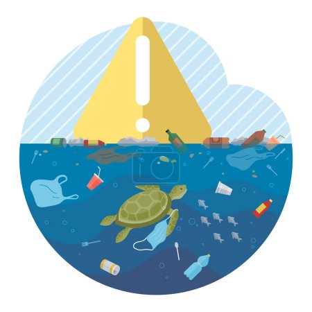 Ocean pollution vector illustration. The ocean pollution concept sheds light on interconnected nature environmental issues Ecological systems suffer as result pervasive underwater pollution