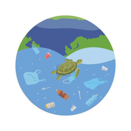 Ilustración del vector de contaminación oceánica. El problema ambiental mares contaminados requiere un esfuerzo concertado El mundo submarino, una vez prístino, ahora está empañado por el daño inducido por el ser humano La contaminación oceánica