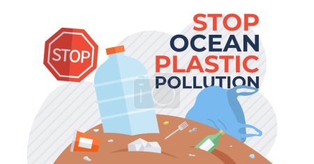 Ocean pollution vector illustration. Polluted waters jeopardize survival underwater ecosystems and wildlife Ecologic balance falters as ocean succumbs to human-induced contamination