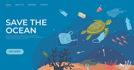 Illustration for Ocean pollution vector illustration. Toxins in water pose threat to fragile balance marine life Ocean contamination is global environmental challenge demands action Eco-friendly practices - Royalty Free Image