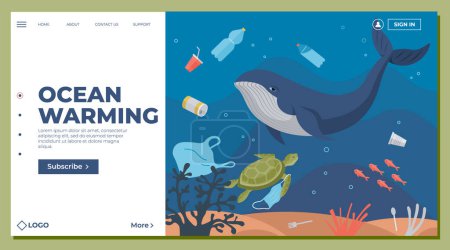 Ocean pollution vector illustration. Junk and waste undermine health oceans delicate ecosystem The ocean pollution metaphor symbolizes assault on marine habitats Toxins in water pose threat to fragile