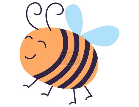 Dieses Bild zeigt eine skurrile Illustration einer Zeichentrickbiene, die durch ihr breites, süßes Lächeln und ihren gestreiften Körper ein Gefühl von Glück und Freundlichkeit hervorruft.