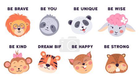 vibrant illustration features adorable animal faces paired with uplifting messages, encouraging a growth mindset in children through playful visuals.