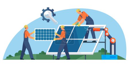 Illustration for Solar panel vector illustration. Sustainable energy practices are essential for greener future Solar panels symbolize shift towards clean and renewable energy sources Environmental conservation - Royalty Free Image