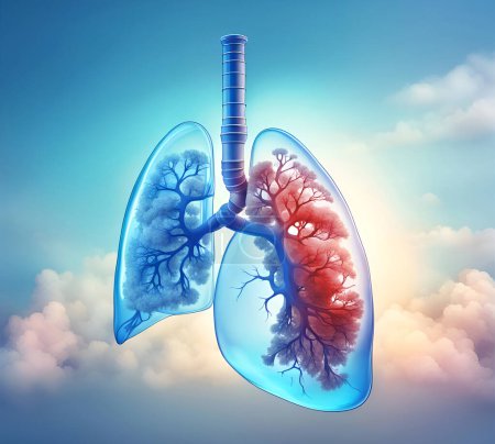 Foto de Los pulmones, órganos intrincados de la respiración, cuentan con bronquios, vías respiratorias ramificadas que guían el aire inhalado. La tráquea, un conducto vital, se conecta a los bronquios, mientras que los alvéolos, pequeños sacos, facilitan el intercambio de oxígeno. Ilustración del concepto - Imagen libre de derechos