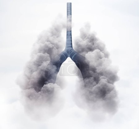 Foto de La contaminación del aire, los órganos respiratorios vitales, los pulmones humanos facilitan el intercambio de oxígeno, esencial para mantener la vida y eliminar el dióxido de carbono. Obra de arte, Illustratio - Imagen libre de derechos