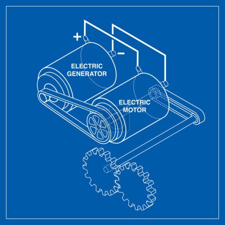 Illustration for Blueprint of a hypothetical but impossible perpetual motion machine. - Royalty Free Image