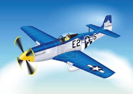 P-51 Mustang 'Easy 2 Sugar' Avión de combate en el aire en vista isométrica.
