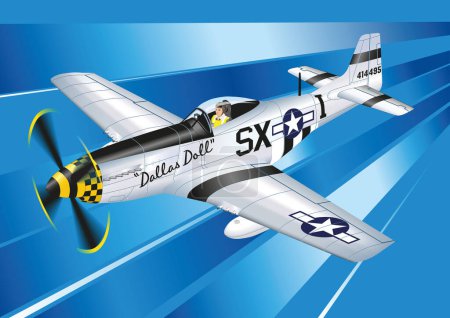 P-51 Mustang Kampfflugzeug in der Luft in isometrischer Ansicht.