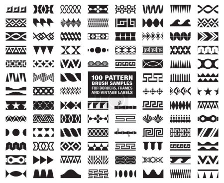 Foto de 100 muestras de pincel patrón para bordes, marcos y etiquetas vintage. - Imagen libre de derechos