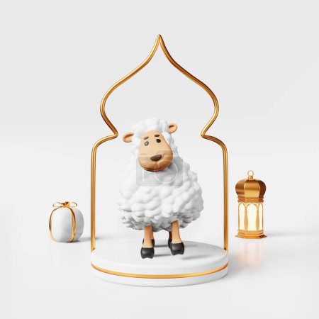Téléchargez les photos : Mignon mouton blanc islamique Udhiya-Qurbani animal sacrifice agneau rendu 3d. Eid al-Adha vacances, Lanterne Ramadan, Raya Hari, Mawlid publicité festival musulman. Générosité Aumônerie Noblesse concept. - en image libre de droit