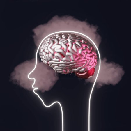 Photo for Human head brain pop up thought cloud 3d rendering creative art.Mental health Psychology Criticism Disorder Low self-esteem Stress Mindfulness Anxiety Depression Emotional burnout Traumatic experience - Royalty Free Image