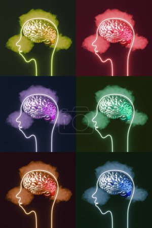 Photo for Human head brain pop up thought cloud 3d rendering creative art.Mental health Psychology Criticism Disorder Low self-esteem Stress Mindfulness Anxiety Depression Emotional burnout Traumatic experience - Royalty Free Image