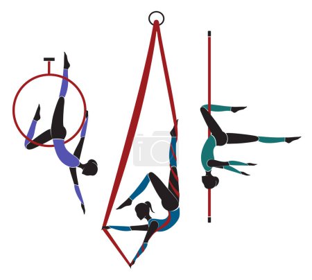 Illustration for Aerial Acrobatics - Aerial Hoop - Aerial Silk - Pole Dance - Royalty Free Image