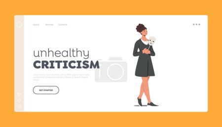 Illustration for Unhealthy Criticism Landing Page Template. Woman Covering Face With Indifferent Mask Expressing Fake Emotion. Impostor Syndrome, Hypocrisy, Affectation Disorder. Cartoon People Vector Illustration - Royalty Free Image