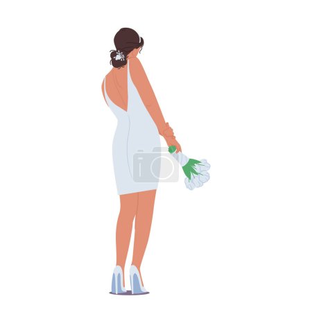 Illustration for Beautiful Stylish Bride in Elegant Short Dress Rear View Isolated on White Background. Female Character in Fashioned Gown for Wedding Marriage Ceremony. Cartoon People Vector Illustration - Royalty Free Image