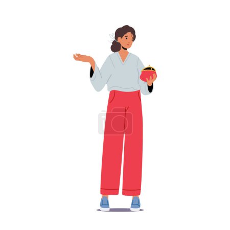 Illustration for Poor Woman with Open Empty Wallet In Hand. No Money, Financial Problem, Bankruptcy Concept. Jobless Female Character Broke After Credit Card Payday or Debt Payment. Cartoon People Vector Illustration - Royalty Free Image