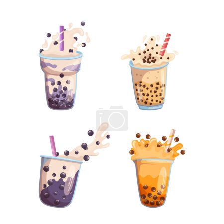 Green Bubble Tea Or Coffee Drink Burst Isolated On White Background. Pearl Milk Tea Splashes, Boba Yummy Beverage Cup, Graphic Design Element, Icon. Cartoon Vector Illustration