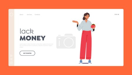 Illustration for Money Lack, Financial Problem, Bankruptcy Landing Page Template. Poor Woman with Open Empty Wallet In Hand. Jobless Female Character Broke After Debt Payment. Cartoon People Vector Illustration - Royalty Free Image