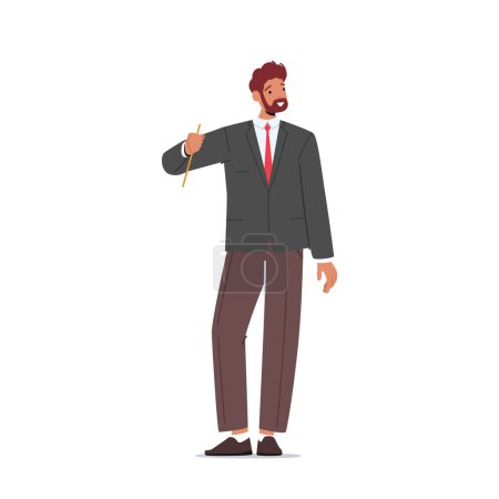 Illustration for Male Character in Formal Suit, Business Man Wear Black Blazer and Brown Trousers Isolated on White Background. Mature Fashioned Bearded Person in Modern Clothes. Cartoon People Vector Illustration - Royalty Free Image