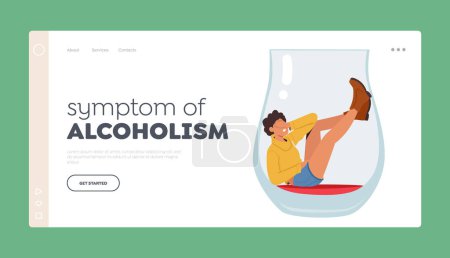 Téléchargez les illustrations : Symptom of Alcoholism Landing Page Template. Drunk Woman Lying on Bottom of Empty Wineglass. Alcohol Addiction Concept with Female Character with Substance Abuse. Cartoon People Vector Illustration - en licence libre de droit