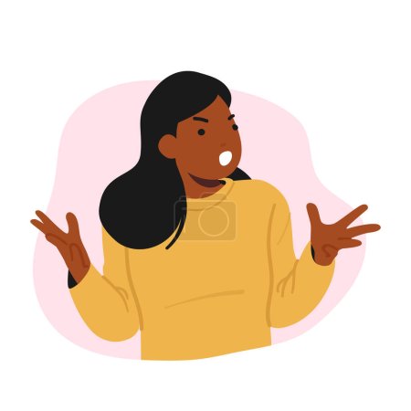 Ilustración de Angry Female Character Yelling. Person With Furious Yelling Face, Furrowed Brows, Gritted Teeth Scream. Displeased Black Woman Gesturing, Body Tense, Conveys Anger. Cartoon People Vector Illustration - Imagen libre de derechos