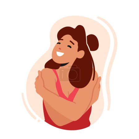 Téléchargez les illustrations : Woman Hugging Herself Feel Inner Comfort Found Within herself, Demonstrate That she Does Not Need Anyone Else To Feel Safe And Secure. Girl Self Embrace, Love, Care. Cartoon People Vector Illustration - en licence libre de droit