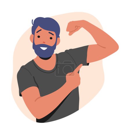 Ilustración de Confident Man Perform his Muscles and Powerful Fit Body. Assertive Self-assured Male Character Stand in Unwavering Posture Showing Confidence And Determination. Cartoon People Vector Illustration - Imagen libre de derechos